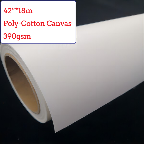 42"*18m Eco-Solvent Glossy Polyester Cotton Canvas Roll - 390G