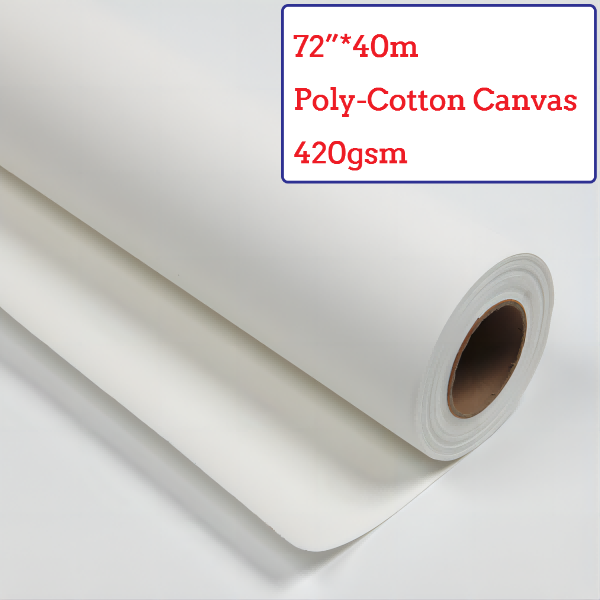 72"*40m Water-Based Matte Polyester Cotton Canvas Roll - 420G