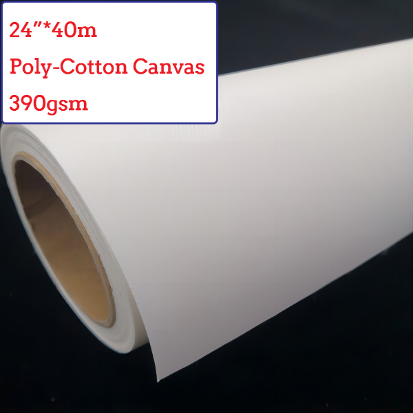 24"*40m Eco-Solvent Glossy Polyester Cotton Canvas Roll - 390G