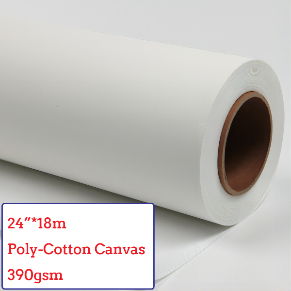 24"*18m Water-Based Matte Polyester Cotton Canvas Roll - 390G