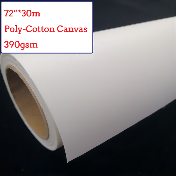 72"*30m Eco-Solvent Glossy Polyester Cotton Canvas Roll - 390G