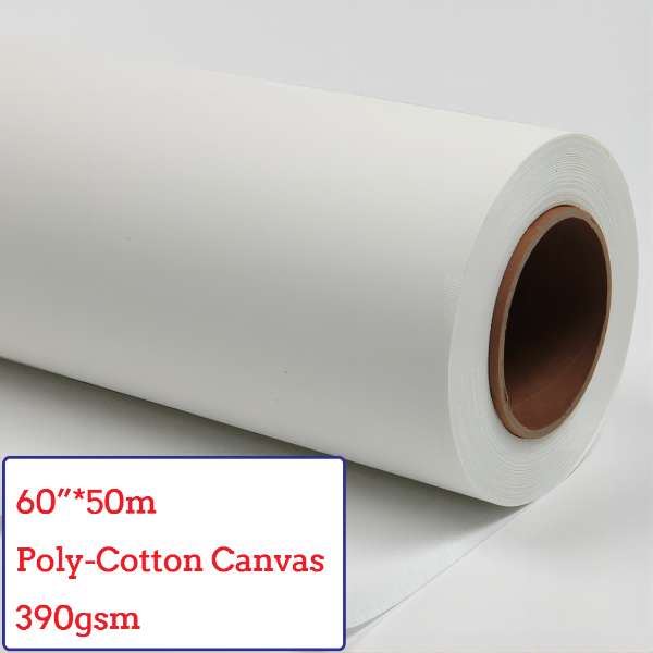 60"*50m Water-Based Matte Polyester Cotton Canvas Roll - 390G