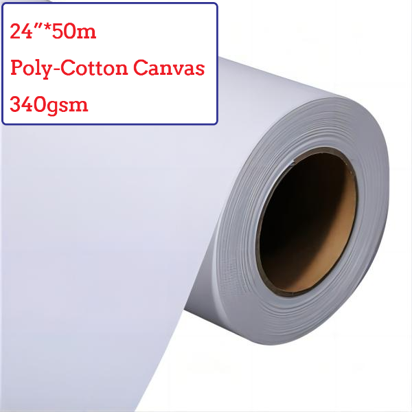 24"*50m Eco-Solvent Glossy Polyester Cotton Canvas Roll - 340G