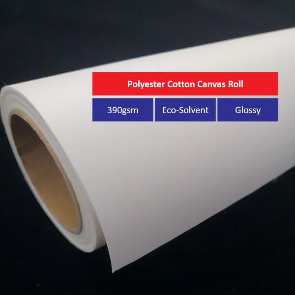 390G Eco-Solvent Glossy Polyester Cotton Canvas Roll