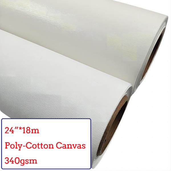 24"*18m Eco-Solvent Matte Polyester Cotton Canvas Roll - 340G