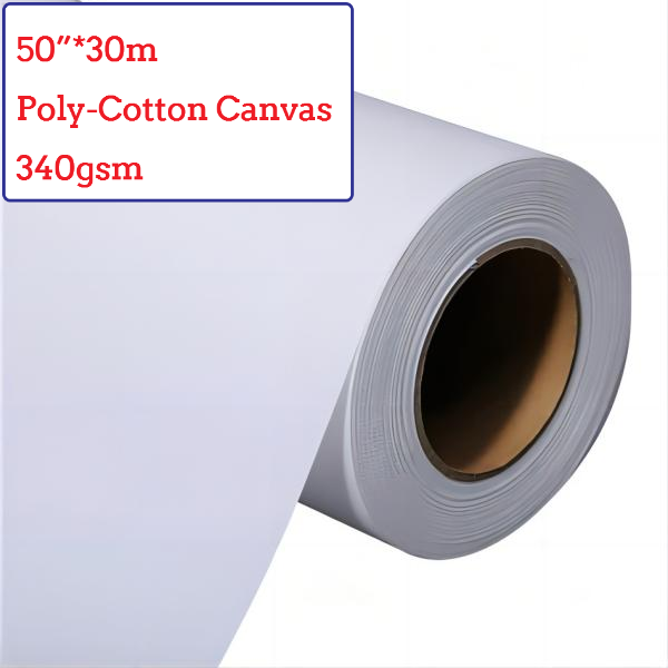 50"*30m Eco-Solvent Glossy Polyester Cotton Canvas Roll - 340G