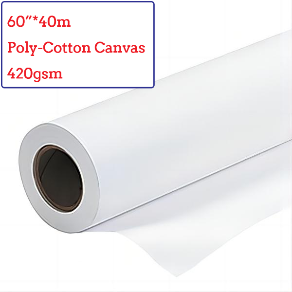 60"*40m Eco-Solvent Glossy Polyester Cotton Canvas Roll - 420G