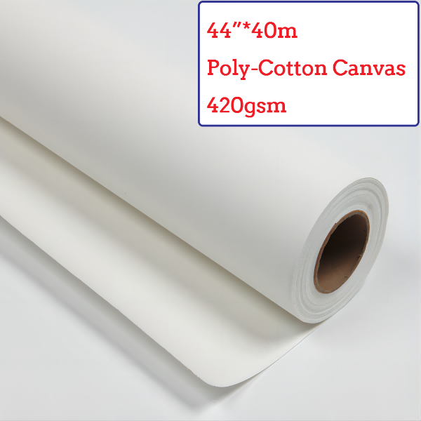 44"*40m Water-Based Matte Polyester Cotton Canvas Roll - 420G